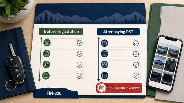 Two-path FIN-320 timing checklist for before registration and after paying PST